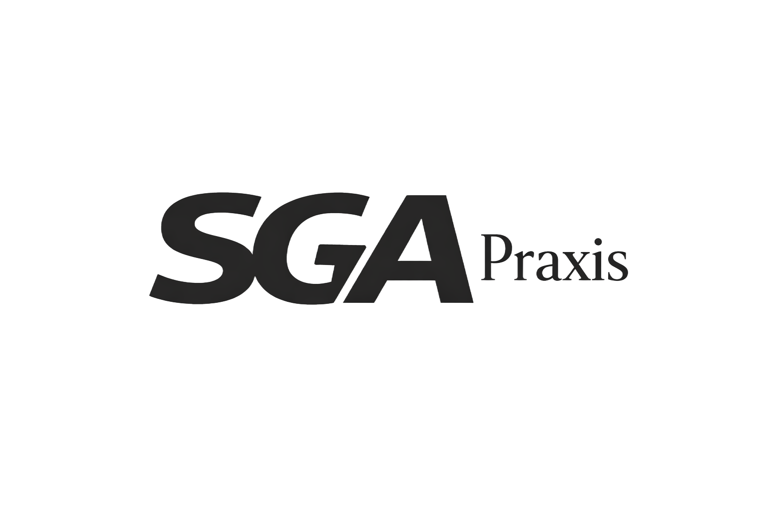 Black SGA Praxis logo on white background.