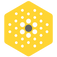 Yellow hexagonal logo with a dark gray dot center and radiating white dots.