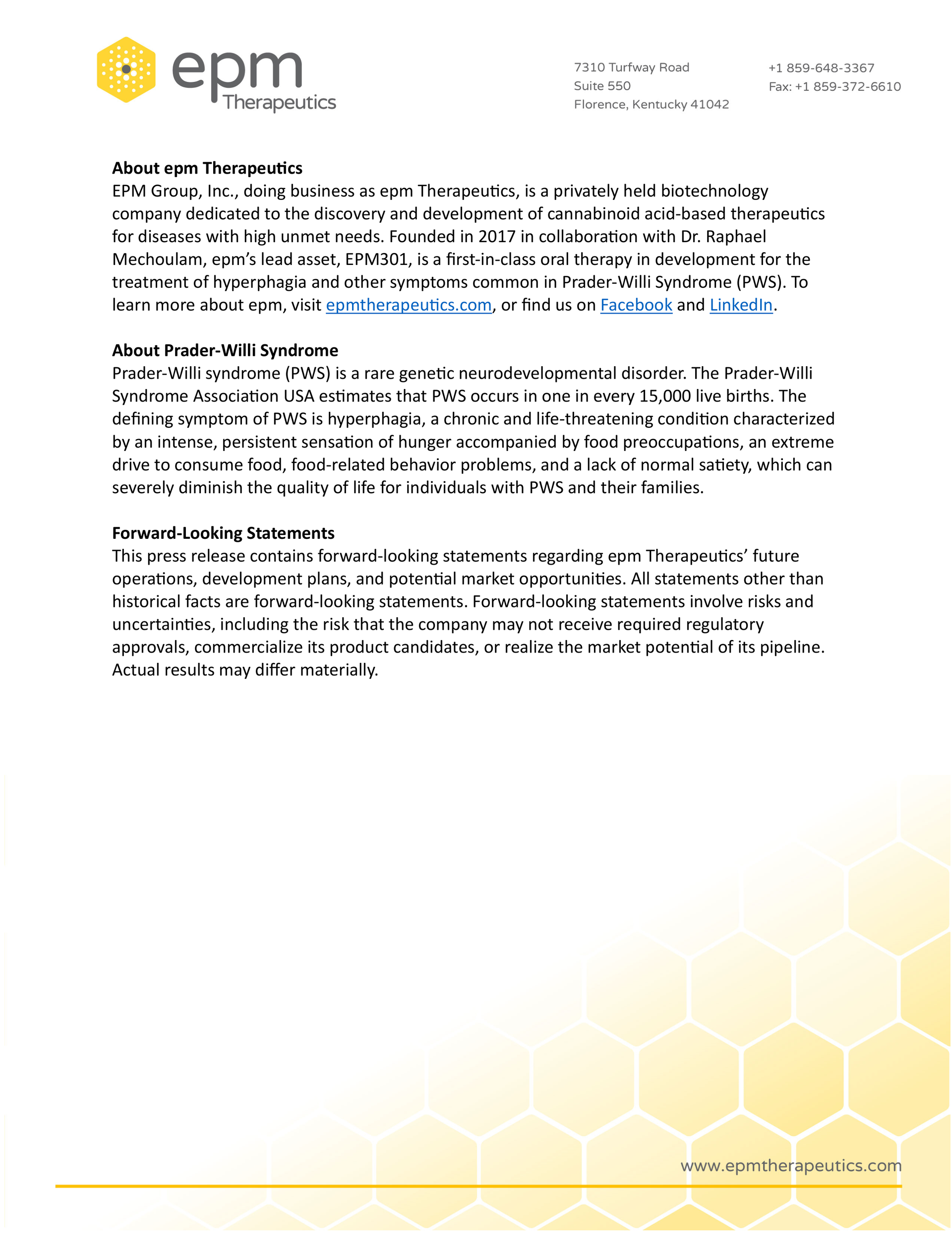 epm Therapeutics Secures FDA Pre-IND Meeting
to Advance EPM301 for Prader-Willi Syndrome