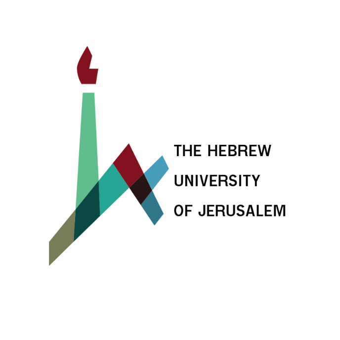Logo of The Hebrew University of Jerusalem: stylized torch and letterform shapes in teal, burgundy, and green.