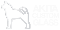 The logo for akita custom glasses shows a silhouette of a dog.