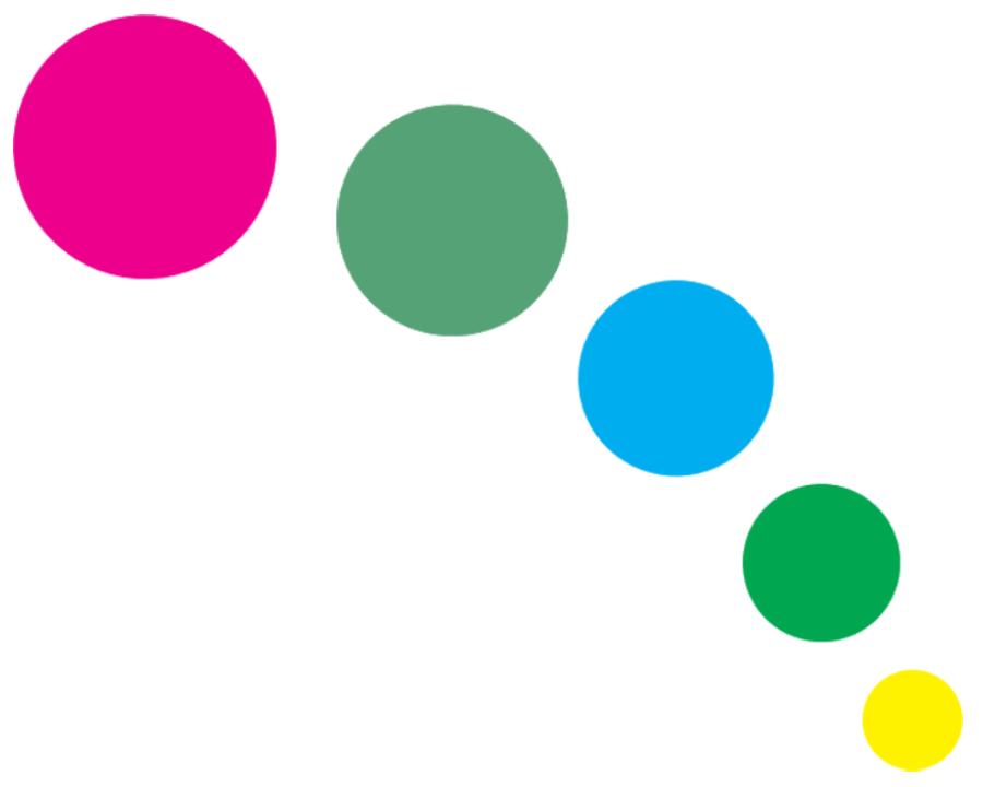 Una fila de círculos de colores sobre un fondo blanco
