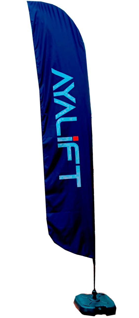 Una bandera azul con la palabra 