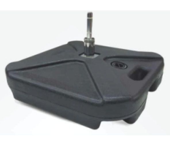 Una base de paraguas negra con un poste de metal unido a ella