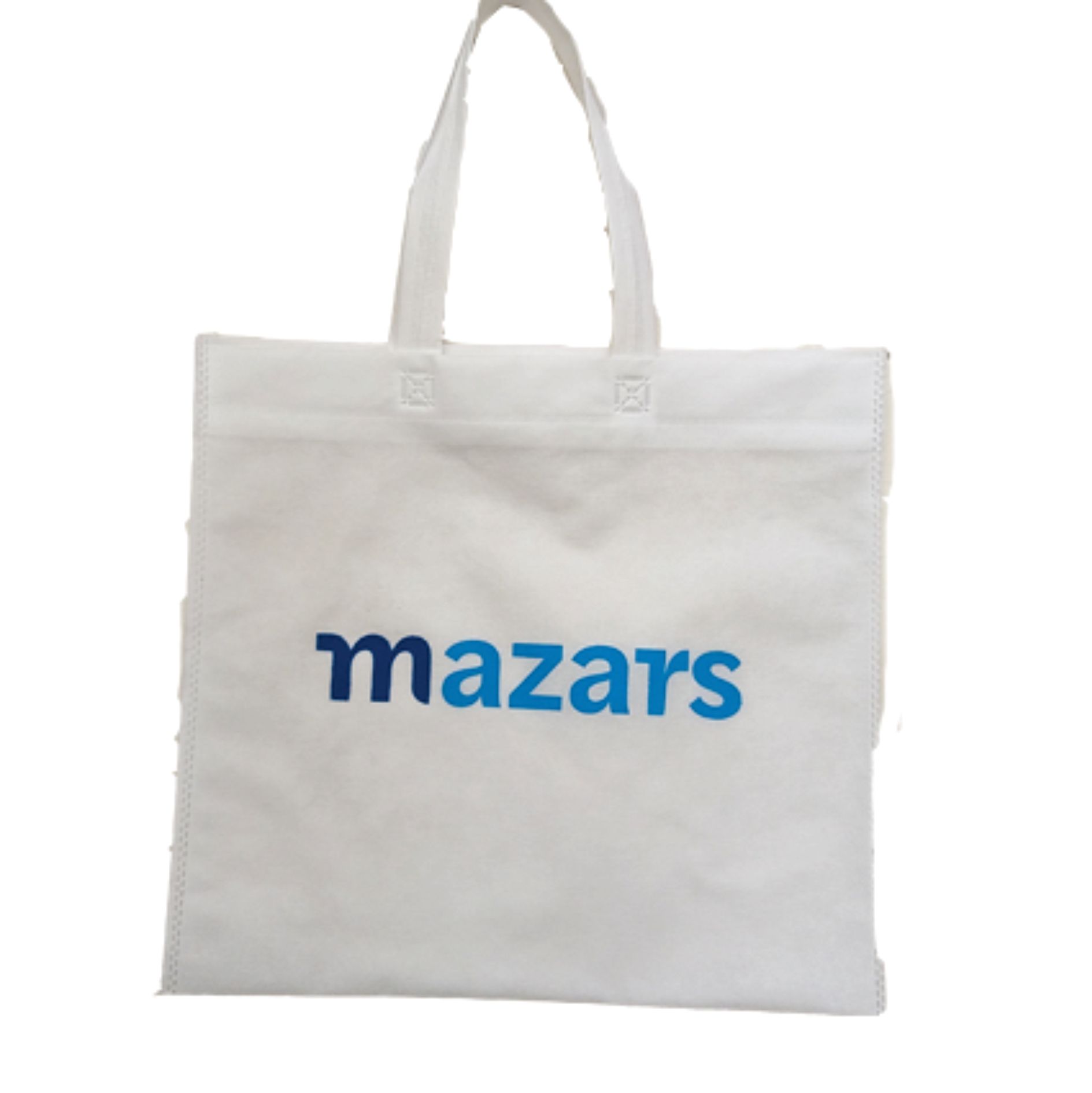 Una bolsa de mano blanca con la palabra mazars.