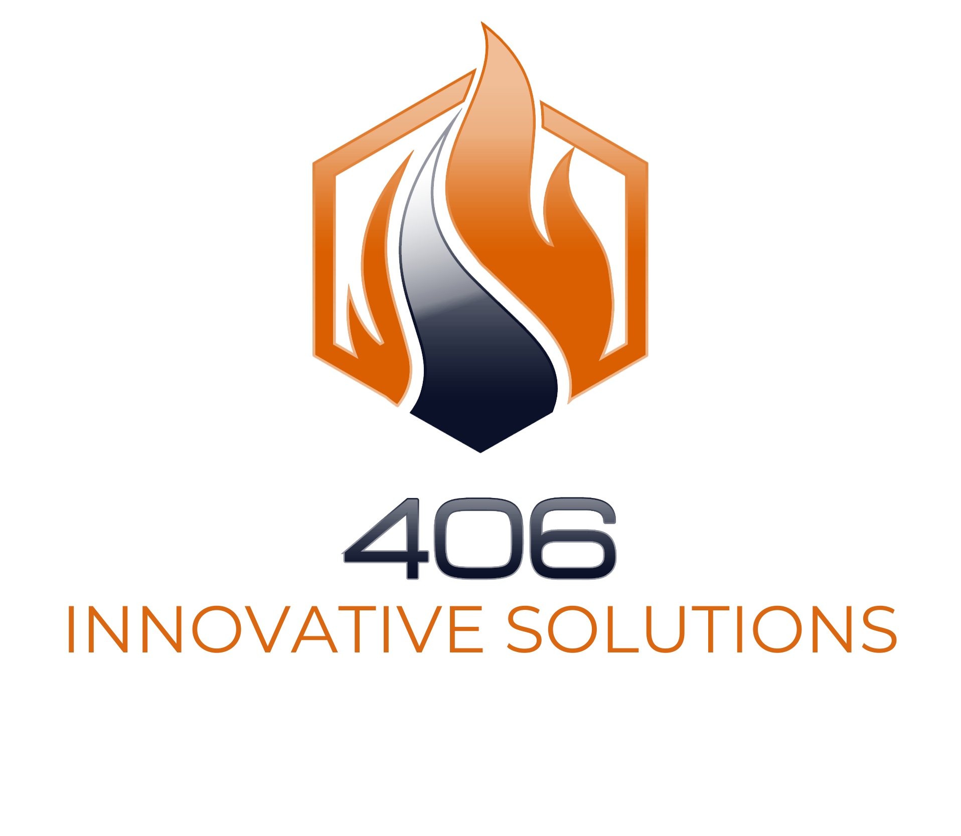 Logo for 406 Innovative Solutions featuring a flame in an orange hexagonal frame above the text "406 INNOVATIVE SOLUTIONS".