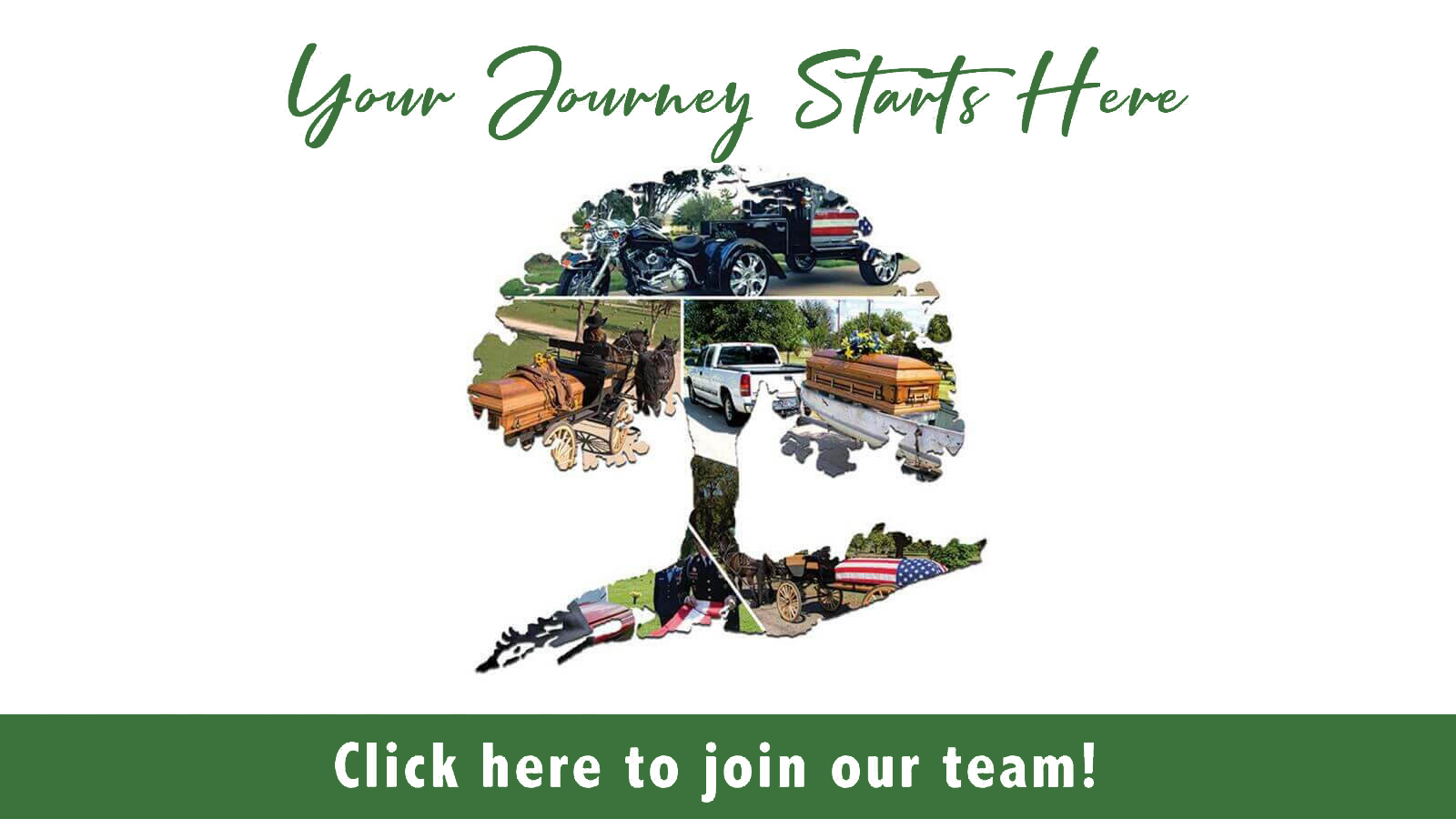 a tree with a collage of pictures on it and the words `` your journey starts here click here to join our team '' .