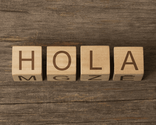 Wooden Blocks with the text: HOLA (in Spanish)