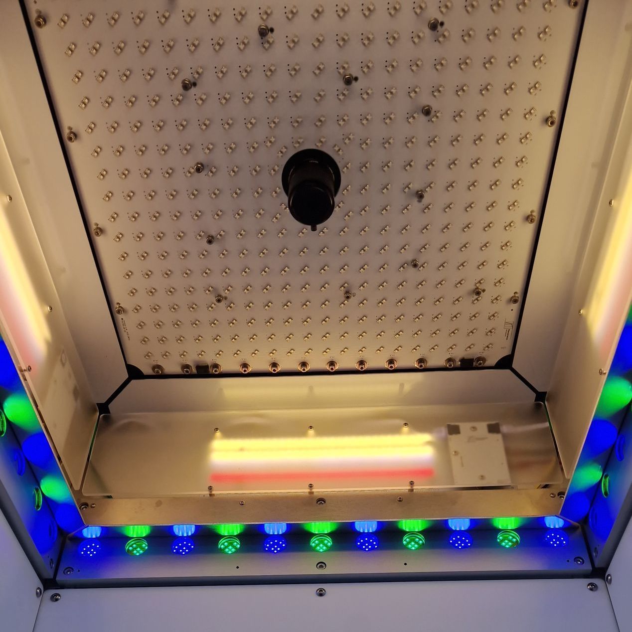 A ceiling with a bunch of lights on it