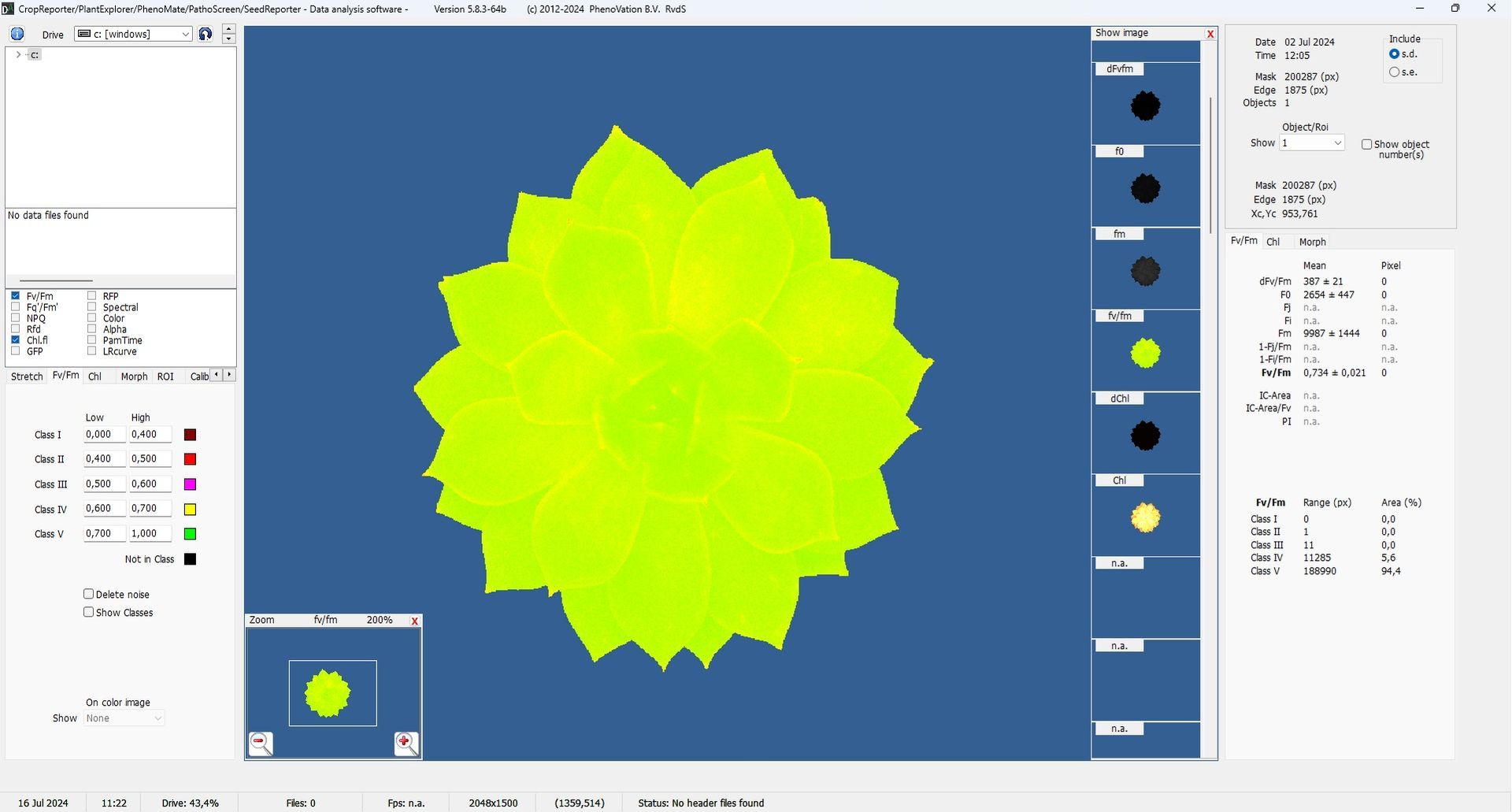 Data analysis software of PhenoVation used in plant phenotyping to analyze images that where made with a multispectral camera system.  