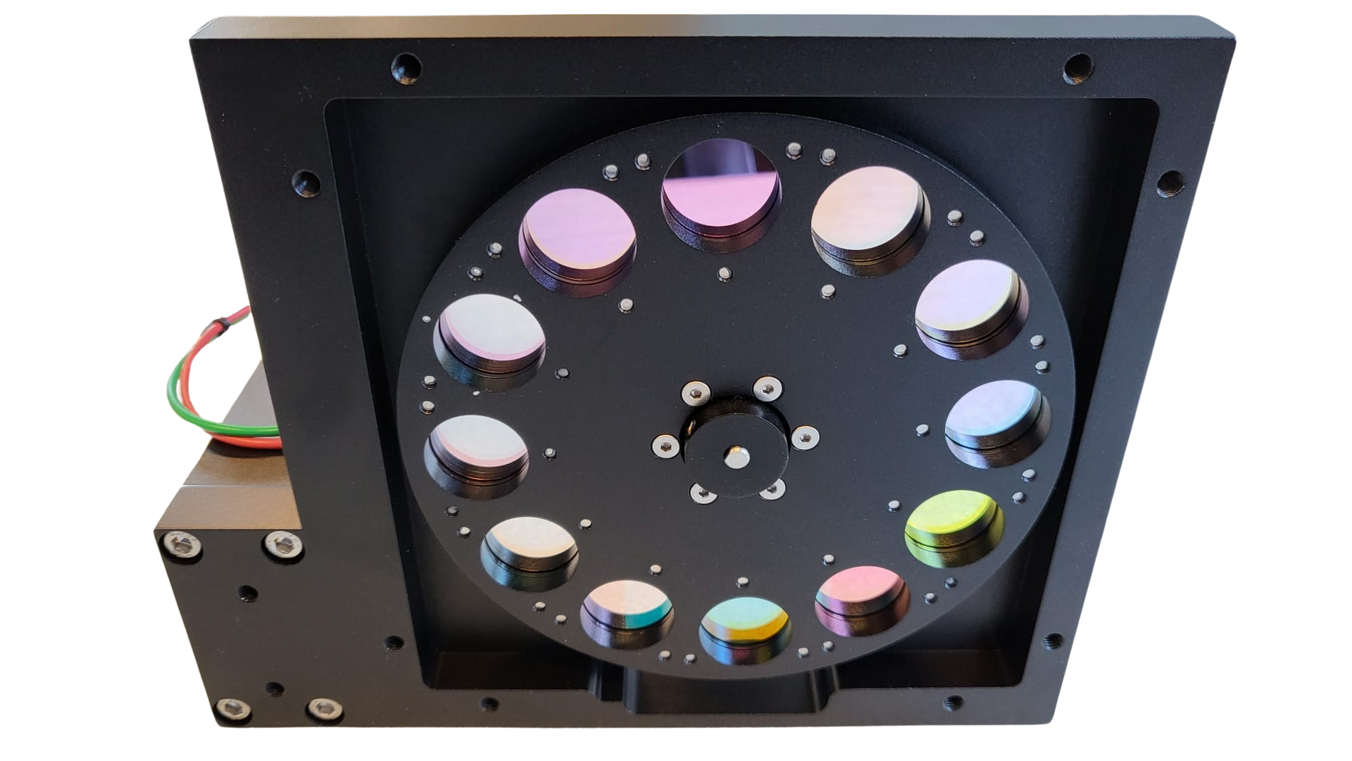 Multispectral filter wheel that is incorporated into the plant phenotyping camera systems of PhenoVation.