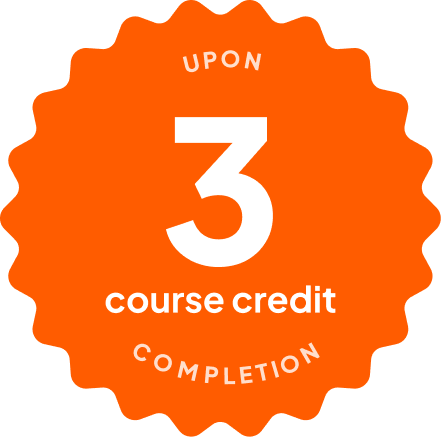 Blue badge with text: 