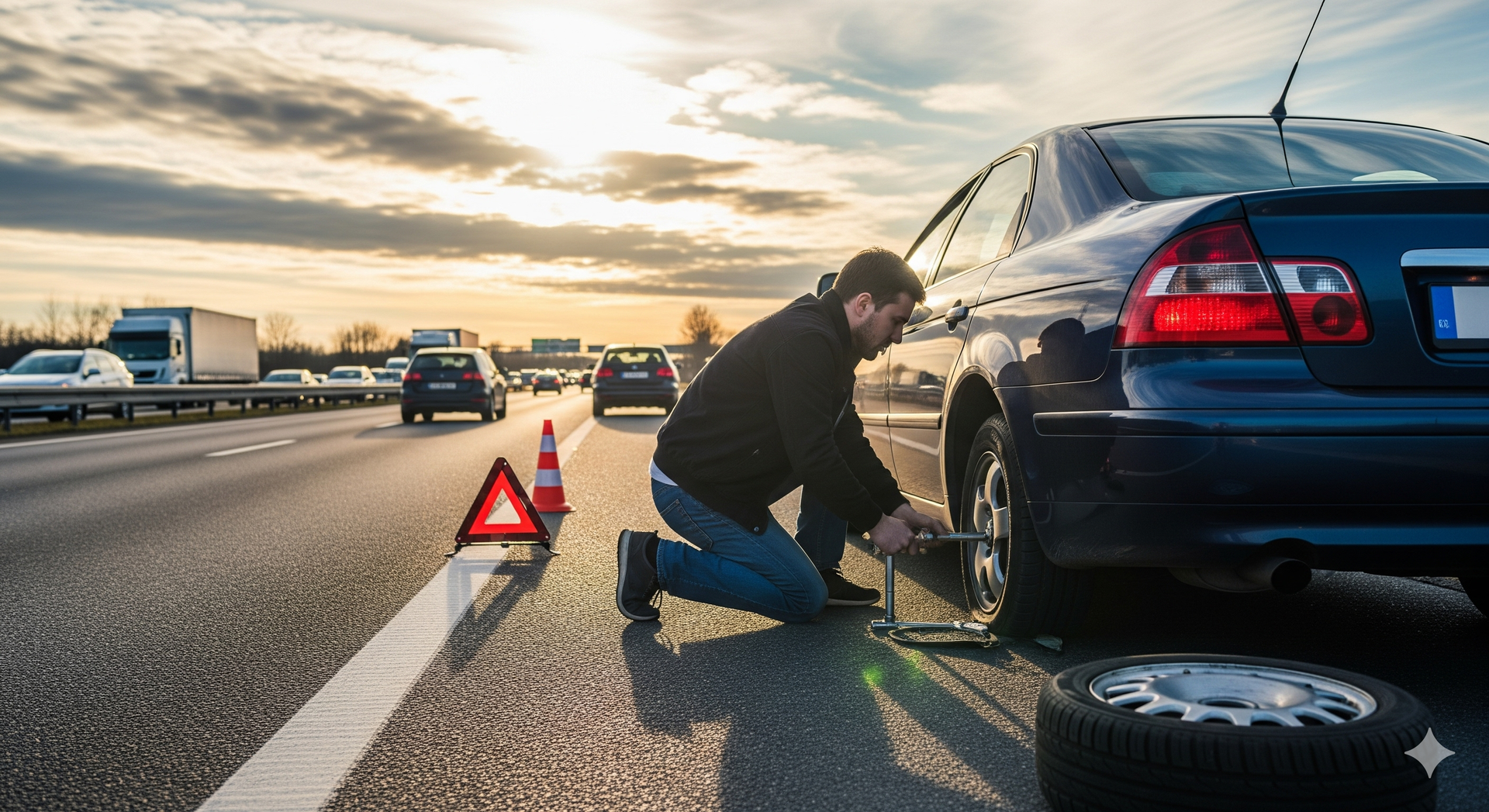 Professional emergency tire change service for a flat tire in Margate
