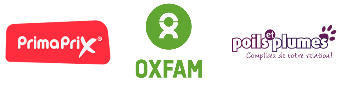 Logo Primaprix, Oxfam et Poils et Plumes