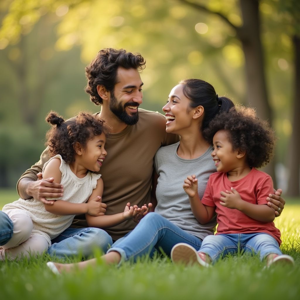 family hugging outside