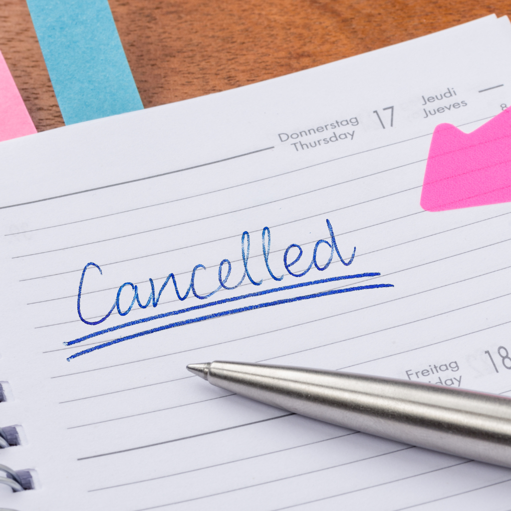 cancelled written in a planner