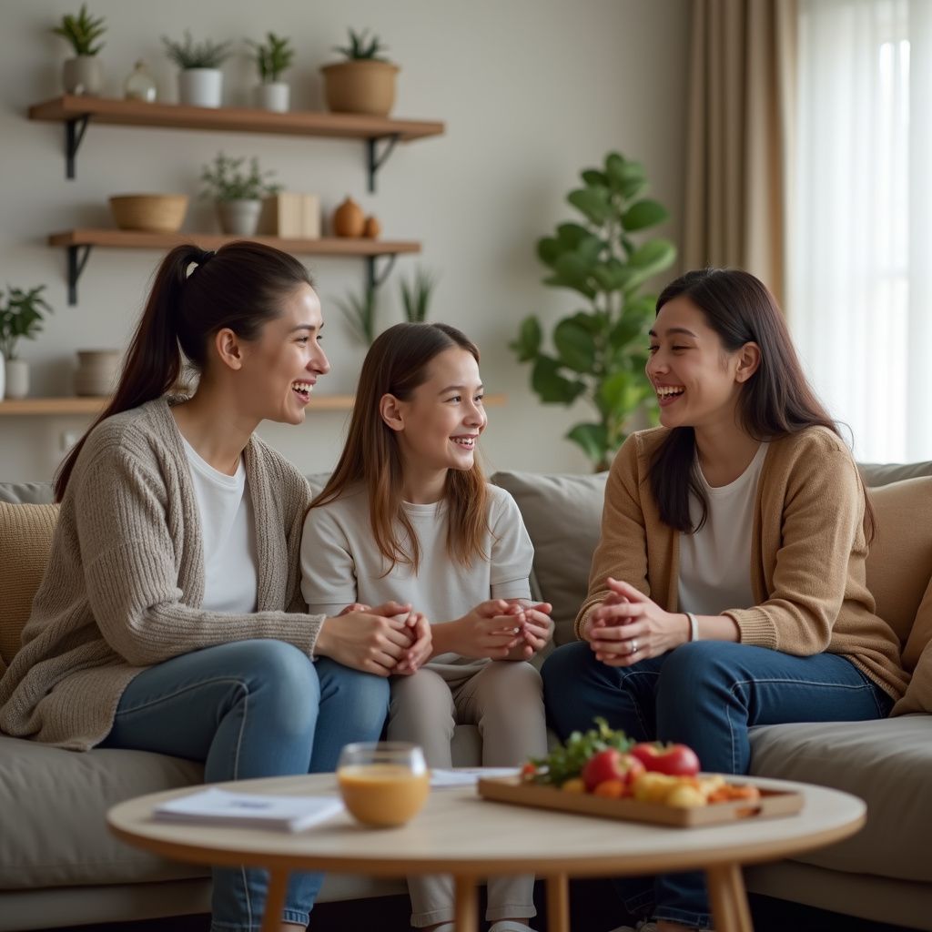 three young women sitting together