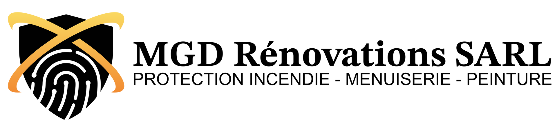 Un logo pour mgd renovations sarl avec une empreinte digitale dessus