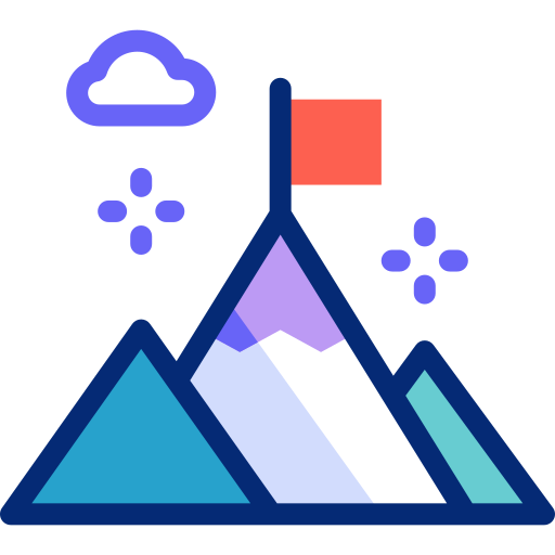 Ein Berg mit einer roten Flagge auf der Spitze.