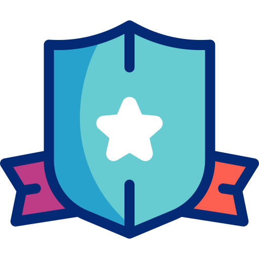 Ein Schild mit einem Stern darauf und einem Band darum.