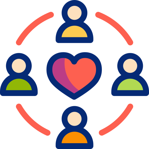 Eine Gruppe von Menschen ist durch ein Herz verbunden.