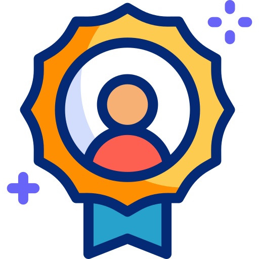 Ein Abzeichen mit einer Person in der Mitte und einem Band darum.