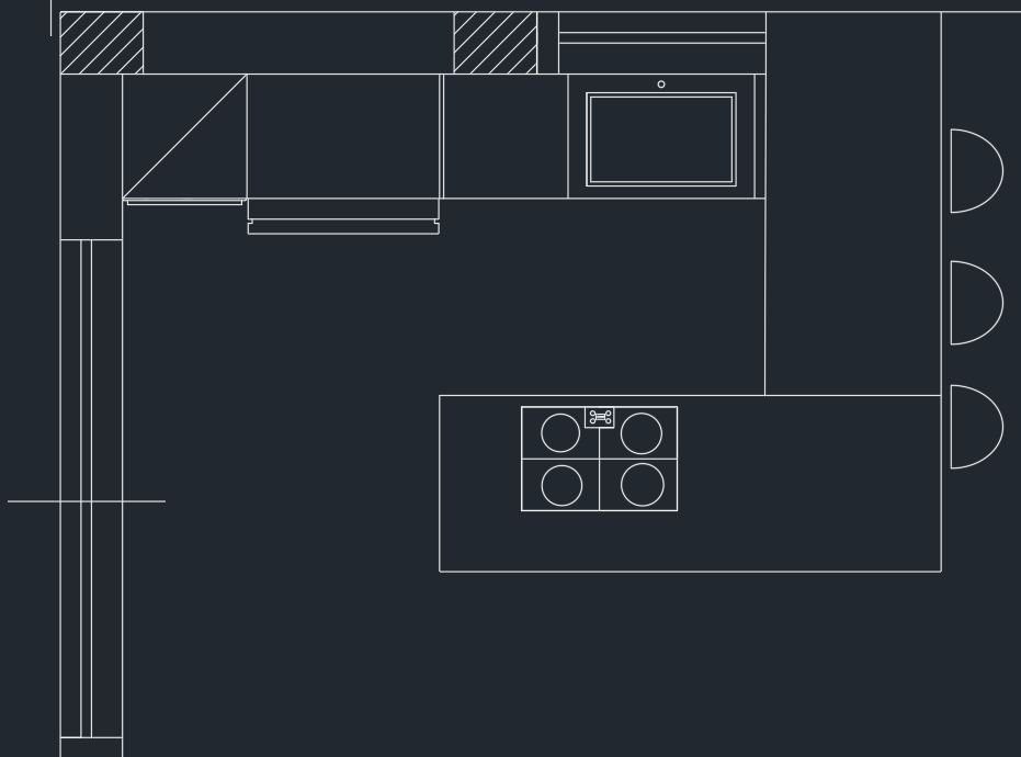 planimetria in bianco e nero di una cucina 