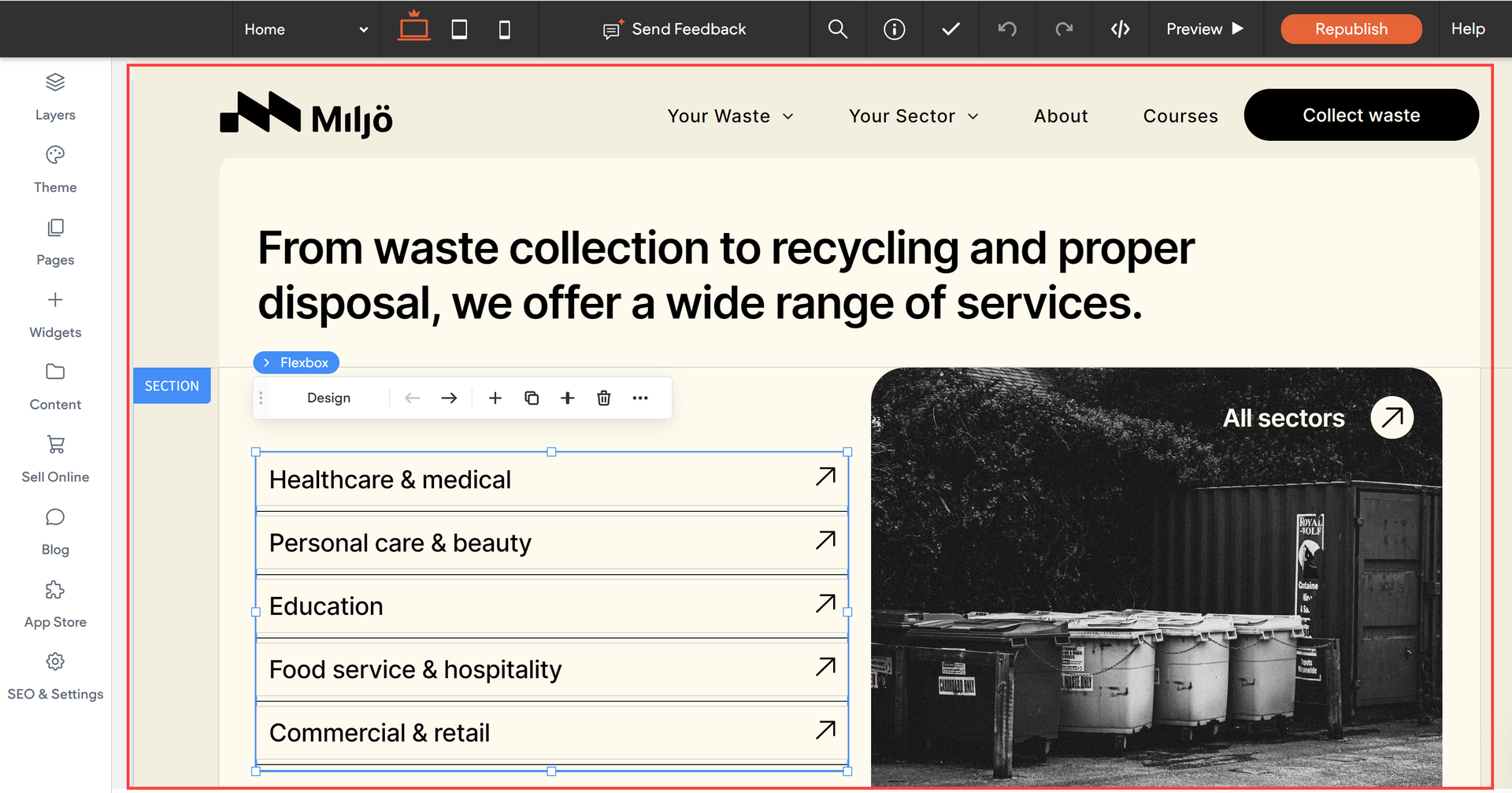 A website that says from waste collection to recycling and proper disposal we offer a wide range of services