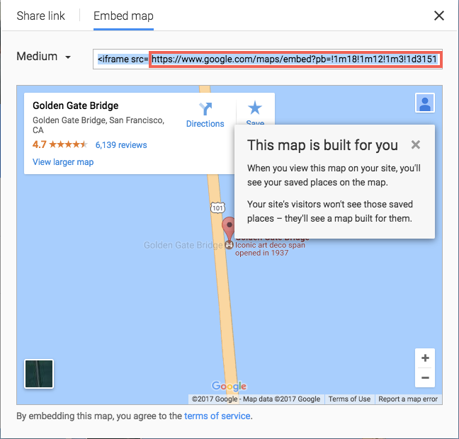 A google map showing the golden gate bridge in san francisco