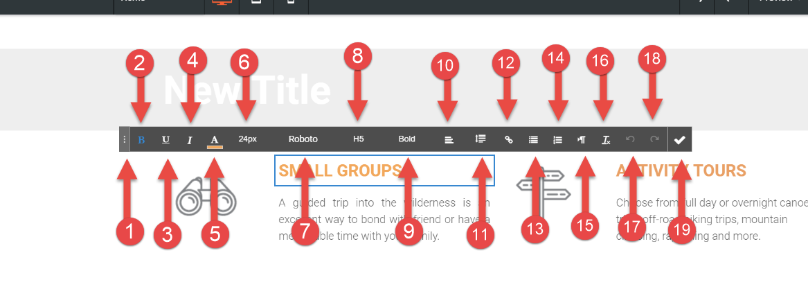 A screenshot of a web page with arrows pointing to the new title