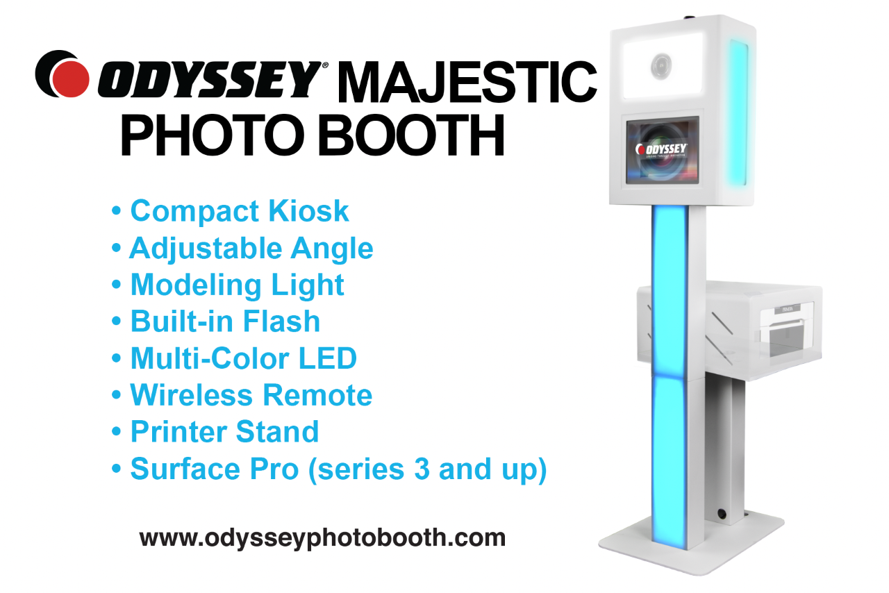 An advertisement for an odyssey majestic photo booth