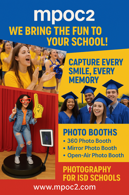 An advertisement for the camera buddy photo booth and photography services