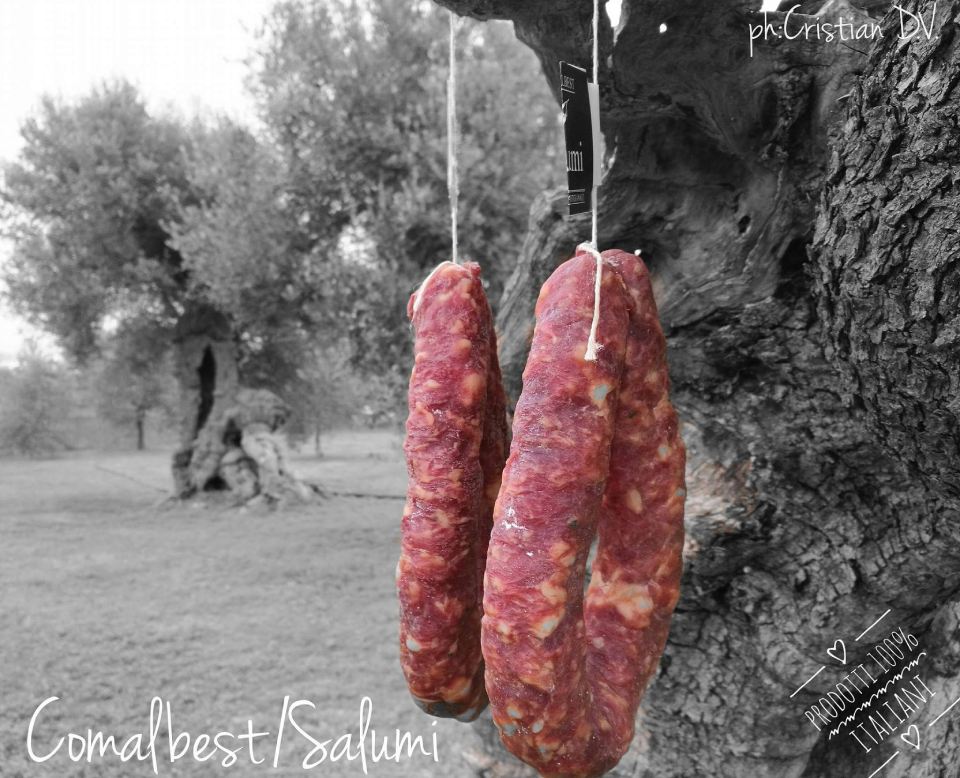 Salsiccia di maiale artigianale appesa a un albero