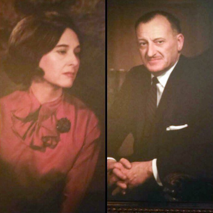 two portraits of a woman and a man are side by side