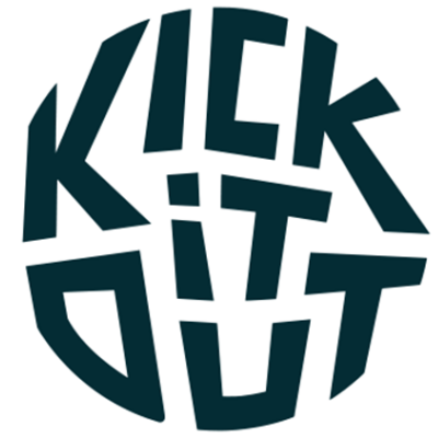 A logo that says kick it out in a circle