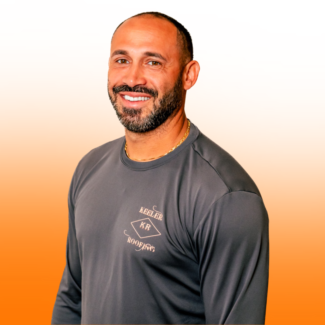 A man with a beard is wearing a shirt that says keller on it