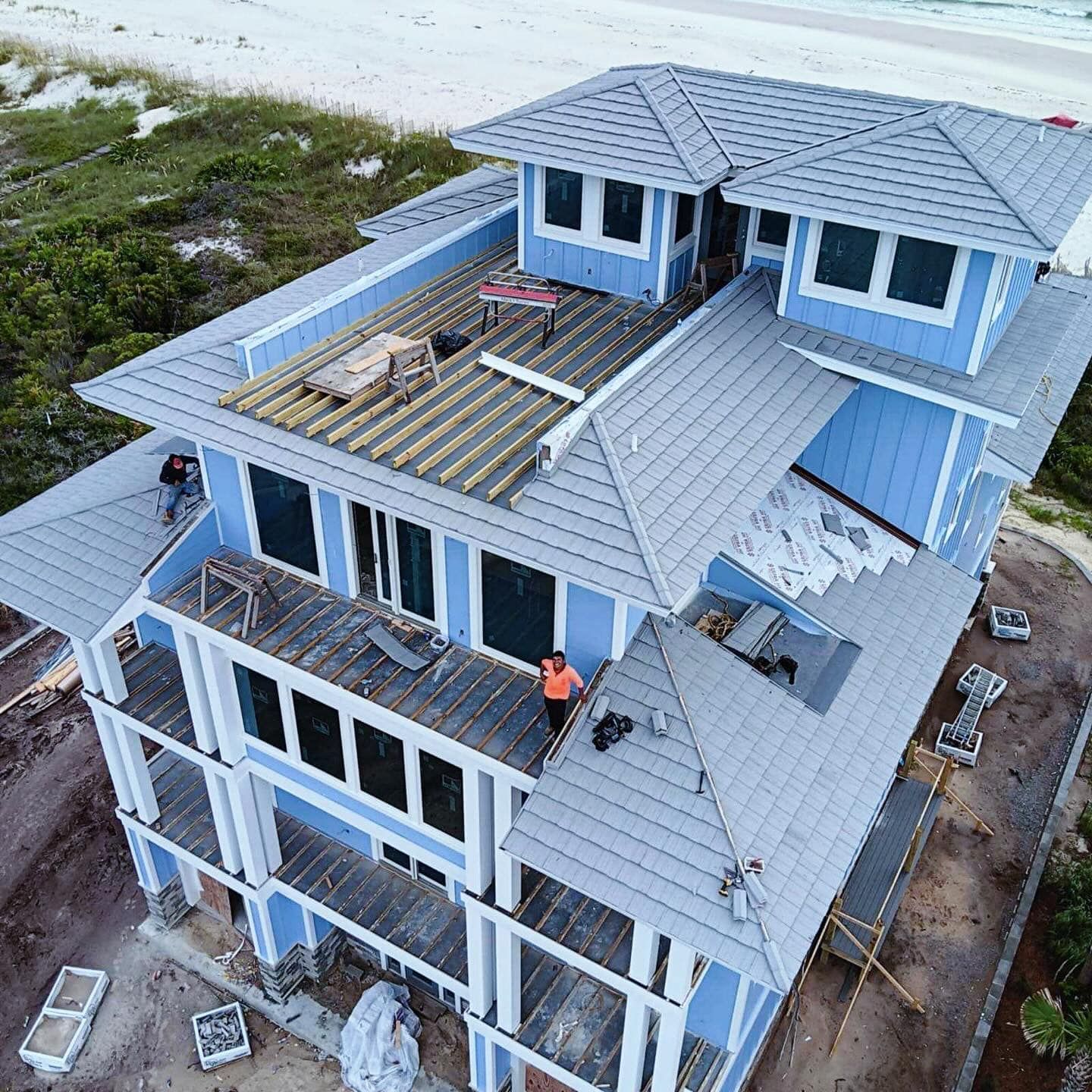 Ongoing residential roofing assessment after a storm in Gainesville, FL.