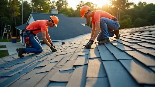 Roofing contractors installing asphalt shingles during a roof replacement project in Florida, ensuring durability and long-term protection for homeowners.