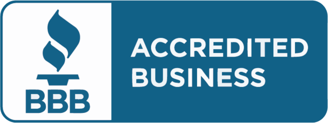 A blue sign that says accredited business on it