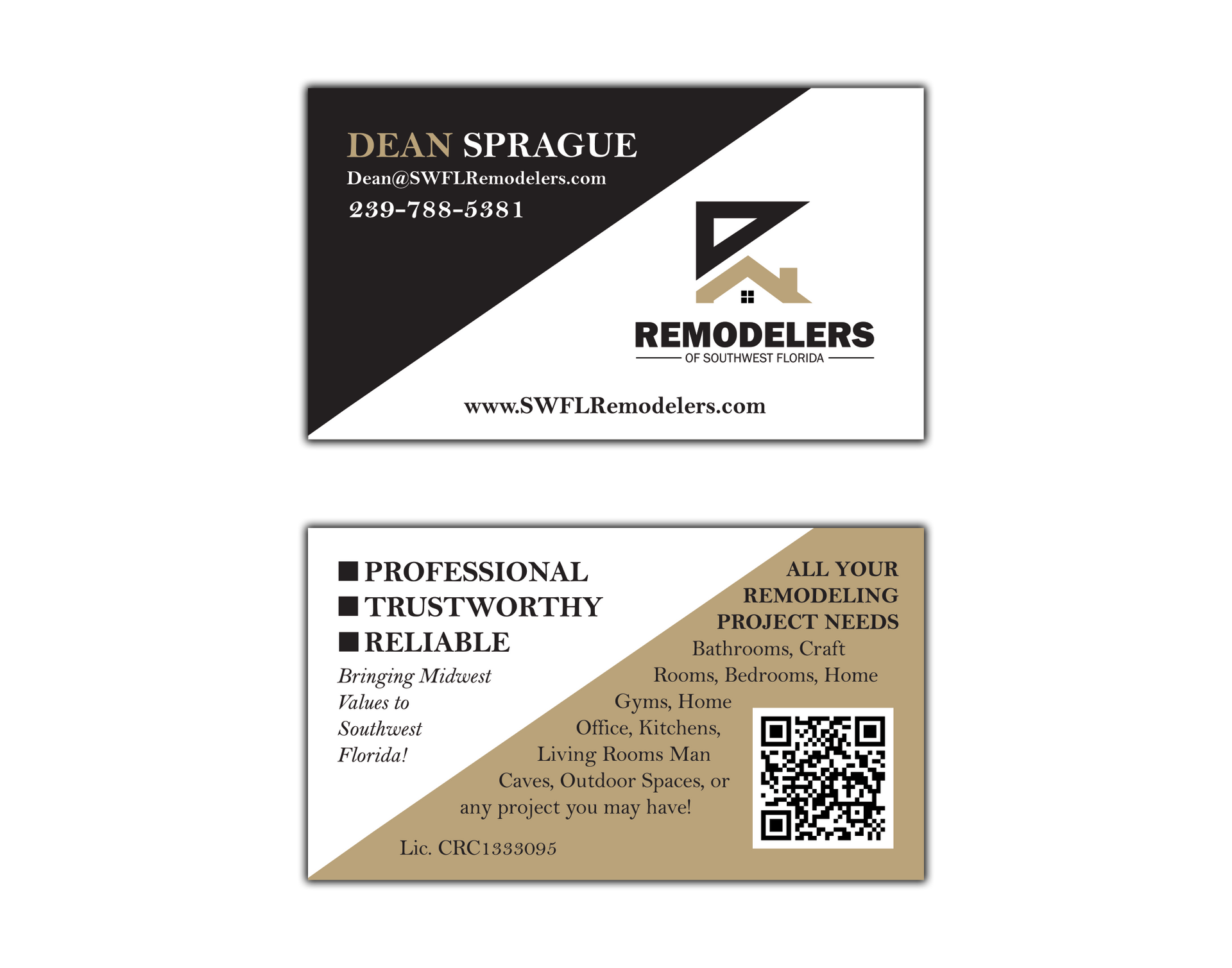 A business card for remodelers with a qr code on it