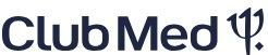 A close up of a club med logo on a white background.