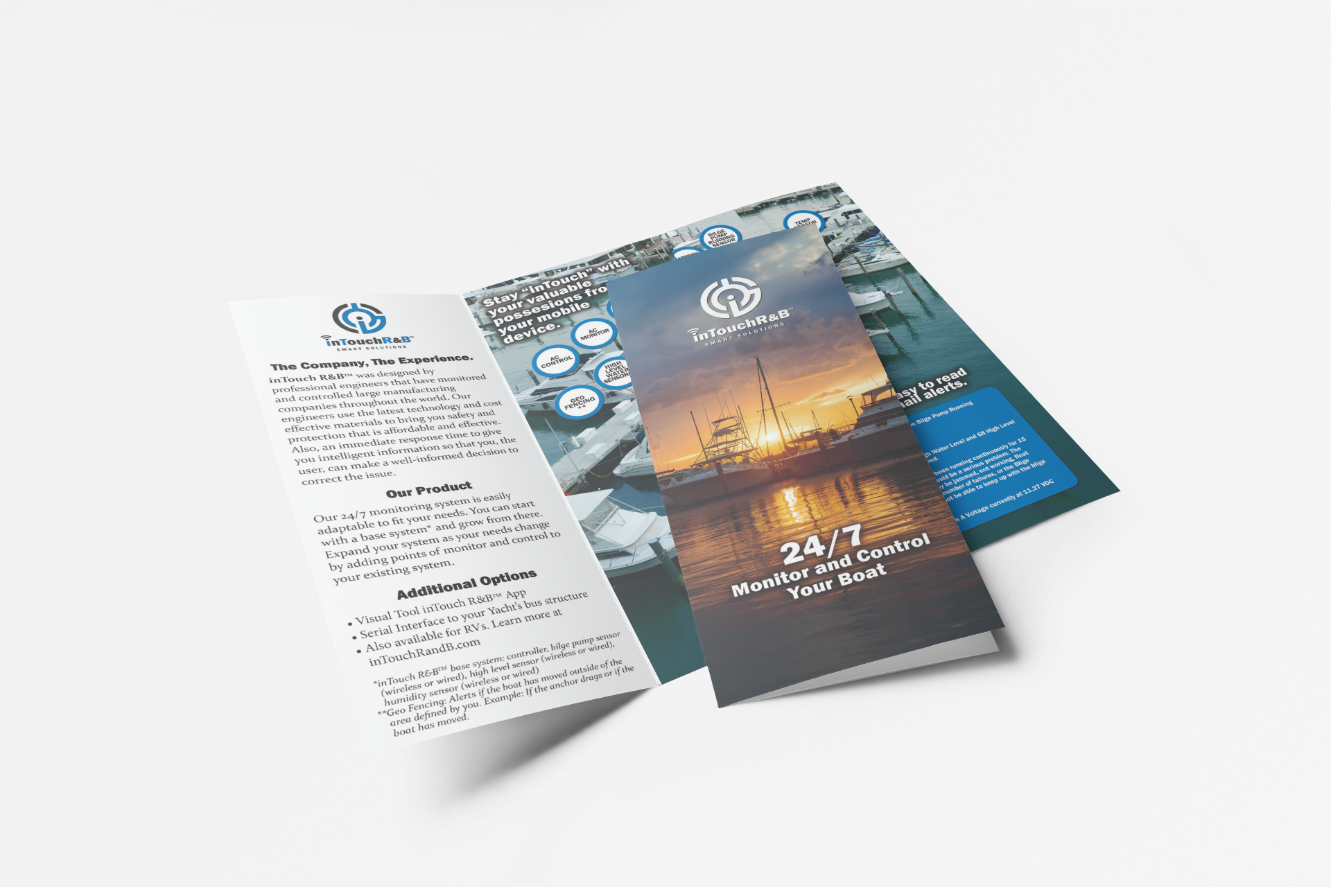 A brochure is sitting on top of another brochure on a white surface.