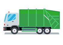 A green garbage truck is on a white background.