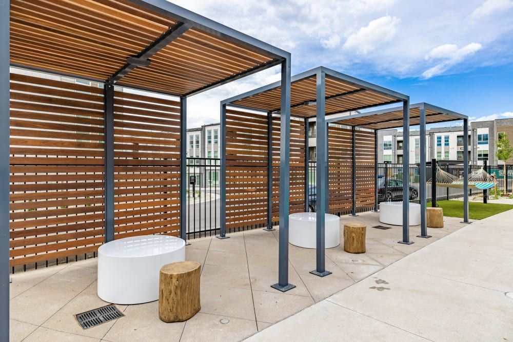 Poolside seating at Marq Perimeter in Atlanta, GA.