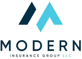 Logo for Modern Insurance Group LLC with a stylized, two-part letter M icon in dark navy and bright cyan.