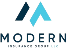 Logo for Modern Insurance Group LLC with a stylized, two-part letter M icon in dark navy and bright cyan.