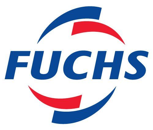 A blue , red and white logo for fuchs.