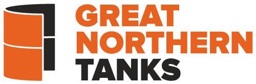 The logo for great northern tanks is orange and black.