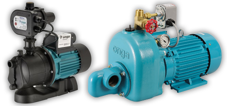 Two water pumps are sitting next to each other on a white background.