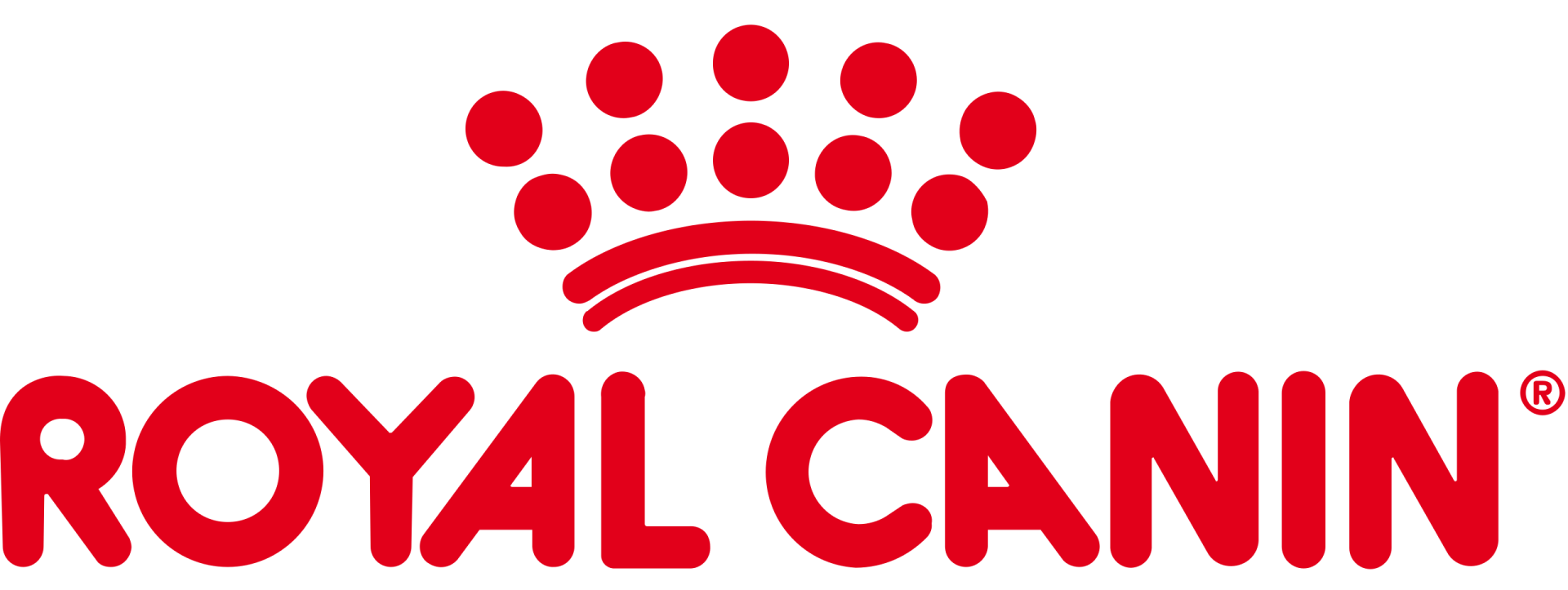 The royal canin logo is red and white and has a crown on it.